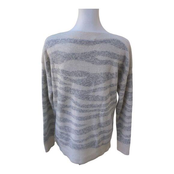 Ann Taylor Loft Gray White Wool Blend Zebra Striped Cozy Soft Tunic Sweater XS - Picture 4 of 12